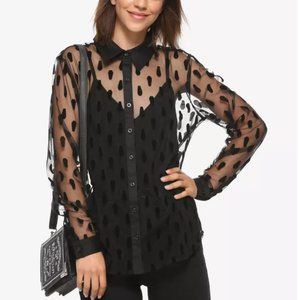 Black Flocked Coffin Sheer Long-Sleeve Button-Up - NWOT